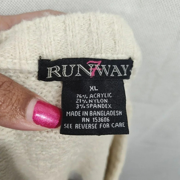 Runway 7 Ivory Red Orange Gray Striped Sweater Size XL Long Sleeve Crewneck - Picture 5 of 5